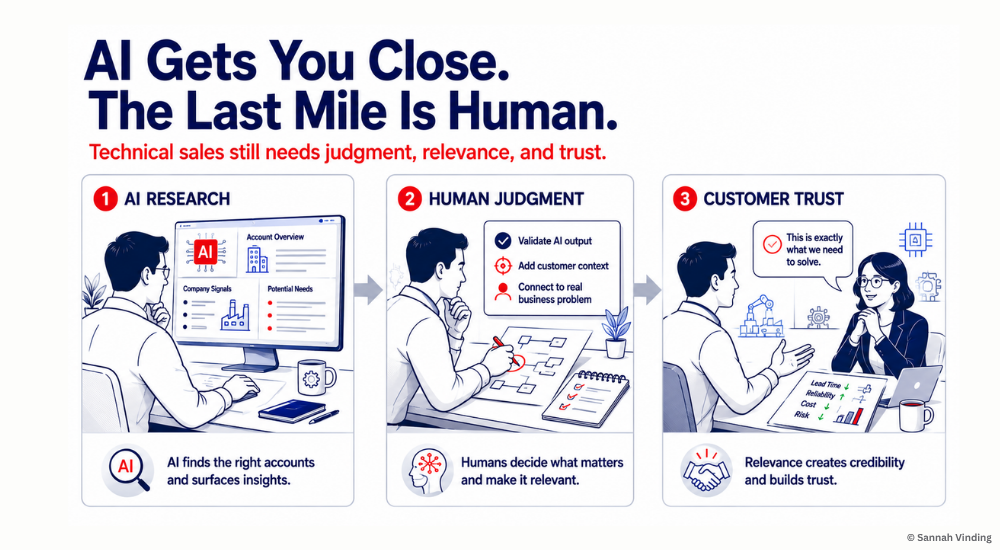AI gets you close. the last mile is human – leadership in manufacturing – sannah vinding AI helps technical sales teams reach the right customer, but human judgment completes the last mile.